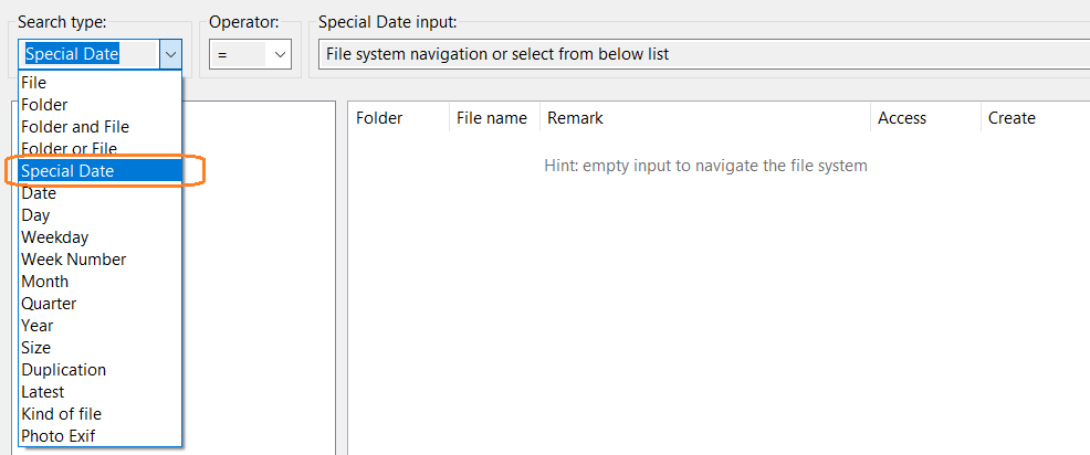 Change the “Search type” to “Special Date”