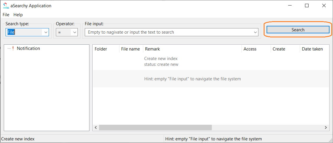 Click the “Search” button to navigate the indexed file