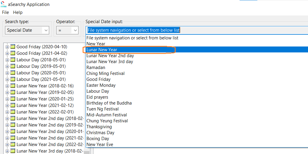 A drop-down list of “Special Date”
